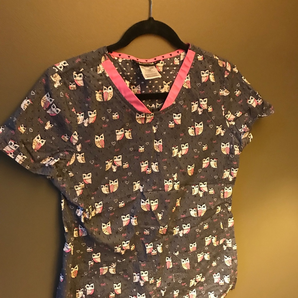 Owl Print Scrub Top